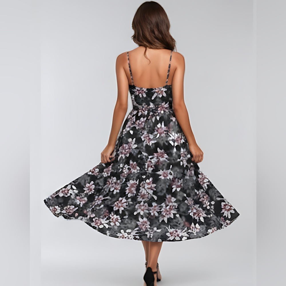 Black Boho Floral Print Twist Front Cami Dress - Picture 4 of 10